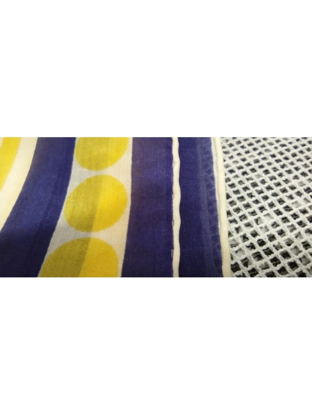 Vintage 1950s Pure Silk Handkerchief Royal Blue Polka Dot White & Yellow Stripes